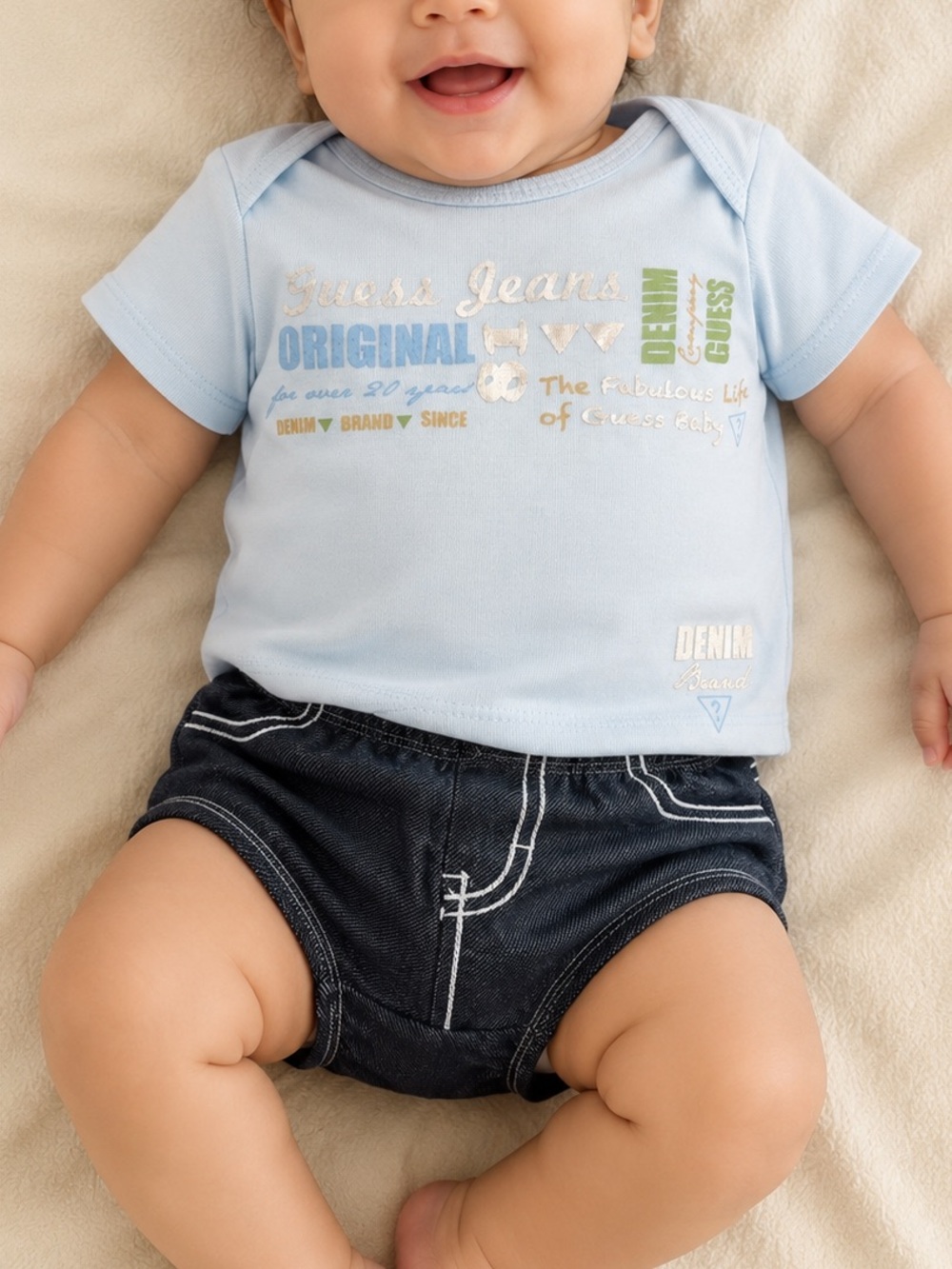 Guess Baby Light Blue Top and Dark Blue Denim Shorts Matching Set